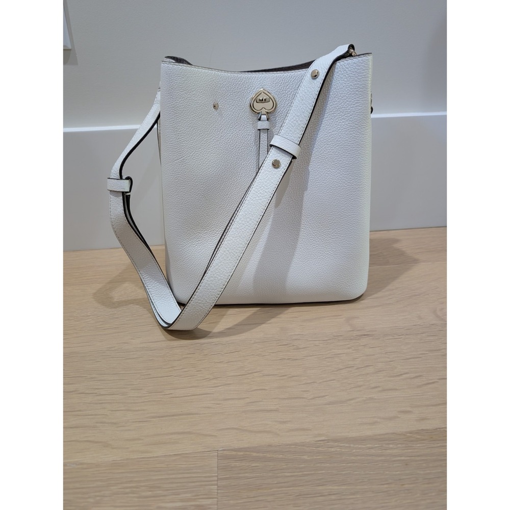 Kate Spade New York Marti Small White Leather Bucket Shoulder Bag Satchel Purse - Picture 12 of 12